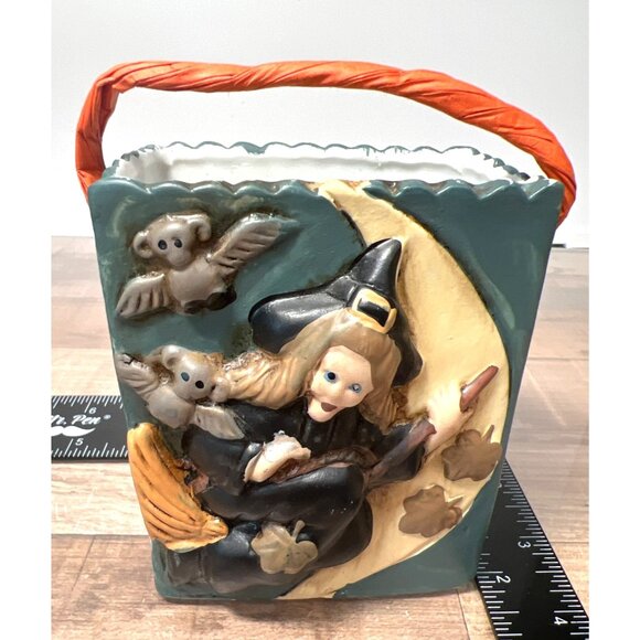 Vintage Halloween Witch & Owl Ceramic Candy Holder - Picture 1 of 4